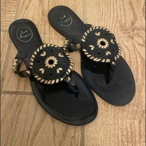 Jack Rogers Black Sandals with Gold Accents